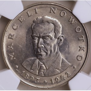 People's Republic of Poland, 20 zlotych, 1974, “Marceli Nowotko,” “FAR DEVICES,” NGC AU 58