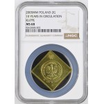 III RP, Klipa 2 Grosze 2005 „10 lat obiegu”, NGC MS 68