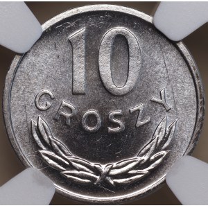 Poľská ľudová republika, 10 grošov 1979, NGC UNC – podrobnosti, znak mincovne nižšie