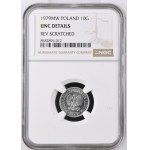 Poľská ľudová republika, 10 grošov 1979, NGC UNC – podrobnosti, znak mincovne nižšie