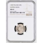 République populaire de Pologne, 20 groszy 1949, NGC MS 63, cupronickel
