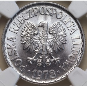 Volksrepublik Polen, 1 Złoty 1978, ohne Prägezeichen, NGC MS 66