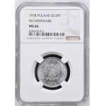 Volksrepublik Polen, 1 Złoty 1978, ohne Prägezeichen, NGC MS 66