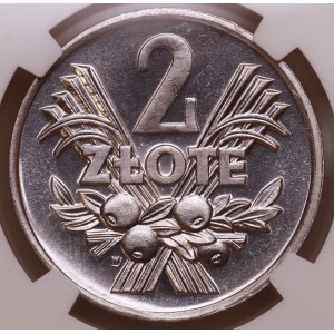 People's Republic of Poland, 2 zlote 1970, NGC MS 64 PL, sharp roof on the 7