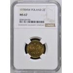 République populaire de Pologne, 2 zlotys de 1978 avec marque d'atelier, NGC MS 67