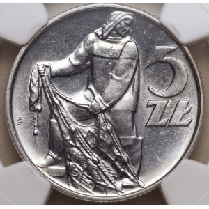 People's Republic of Poland, 5 zlotych 1971 “Fisherman,” NGC MS 65