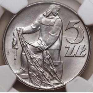 People's Republic of Poland, 5 zlotych, 1973, Fisherman, NGC MS 65