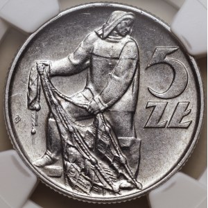 People's Republic of Poland, 5 zlotych, 1973, Fisherman, NGC MS 61