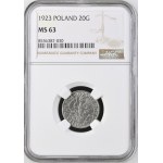 Zweite Polnische Republik, 20 Groszy 1923, NGC MS 63, Münzprägeanstalt Utrecht