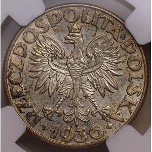Deuxième République polonaise, 2 zlotys de 1936, NGC MS 64, Voilier