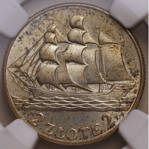 Deuxième République polonaise, 2 zlotys de 1936, NGC MS 64, Voilier