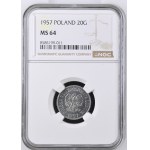 République populaire de Pologne, 20 groszy 1957, NGC MS 64, date large – la plus rare