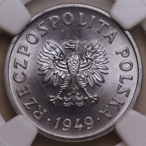 Poľská ľudová republika, 50 grošov, 1949, NGC MS 63, hliník