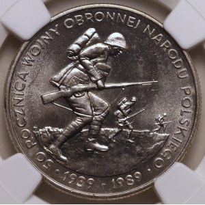 People's Republic of Poland, 500 zlotych, 1989, “50th Anniversary of the Defensive War,” variant with a diamond, NGC MS 65
