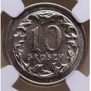 III RP, 10 Groszy 2008, NGC MS 65