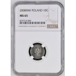 III RP, 10 Groszy 2008, NGC MS 65