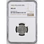 Second Polish Republic, 20 groszy, 1923, NGC MS 64, Utrecht Mint
