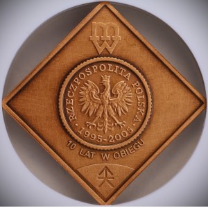 Third Republic of Poland, 1 grosz Coin, 2005, “10 Years in Circulation,” patinated copper, NGC MS 64