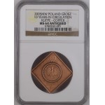 Third Republic of Poland, 1 grosz Coin, 2005, “10 Years in Circulation,” patinated copper, NGC MS 64