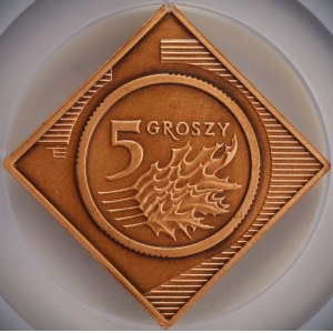 Third Republic of Poland, 5 groszy Coin, 2005, “10 Years in Circulation,” patinated copper, NGC MS 66 ANTIQUED