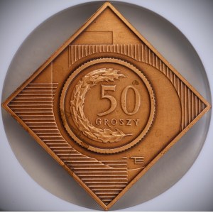 Third Republic of Poland, 50 groszy 2005 “10 Years in Circulation” commemorative coin, patinated copper, NGC MS 65 ANTIQUED