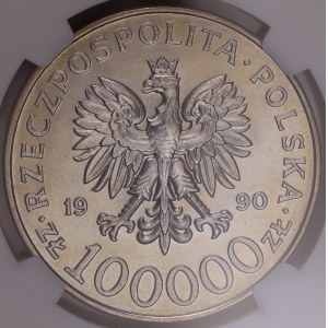 III RP, 100 000 Złotych 1990 „Solidarność”, typ A, NGC UNC Details