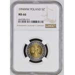 Third Republic of Poland, 5 zlotych, 1994, NGC MS 66