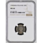 Third Republic of Poland, 20 groszy, 1990, NGC MS 66