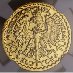 Zweite Polnische Republik / Dritte Polnische Republik, 10 Złoty 1925, Bolesław Chrobry, offizielle Replik, NGC PF 69