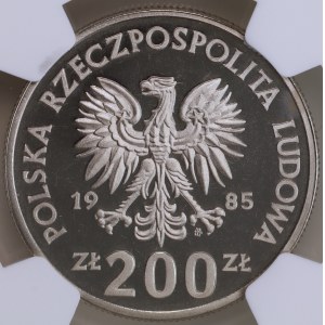 PRL, PRÓBA 200 Złotych 1985 „Centrum Zdrowia Matki Polki”, odwrócony znak mennicy, NGC PF 68 ULTRA CAMEO