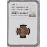 USA, 1 Cent 1988, Lincoln, MINT ERROR, 45% OFF CENTER, NGC MS 65 RD