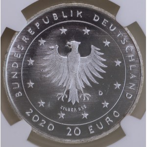 Německo, 20 euro 2020 D, Pohádky bratří Grimmů, Vlk a sedm kůzlat, NGC MS 66, MAX TOP POP