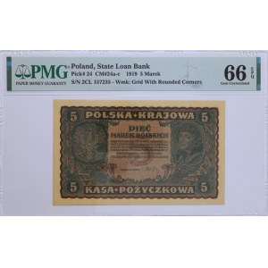 II RP, 5 Marek Polskich 1919, Tadeusz Kościuszko, II seria CL, PMG 66 EPQ
