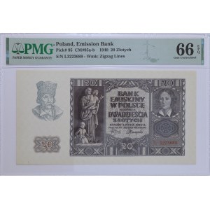 Generální guvernorát, 20 zlatých 1940, série L, PMG 66 EPQ