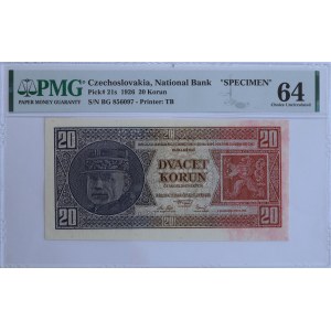 Czechoslovakia, 20 Korunas, 1926, SPECIMEN, Bg series, PMG 64