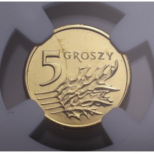 III RP, miniatura 5 Groszy 2008, NGC MS 64