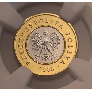 III Repubblica Polacca, moneta da 2 złoty del 2008, NGC MS 68