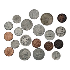 20 coins from the USA, 1 dime from 1919, etc.