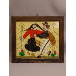 Janina Mak "Highlander Dance" Painting on Glass Zakopane Millennium Cepelia