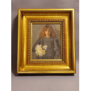 Peinture Fille aux chrysanthèmes de Włodzimierz Mazanka d'après Olga Boznańska