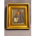 Painting "Girl with chrysanthemums" by Włodzimierz Mazanka according to Olga Boznańska