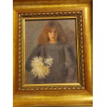 Painting "Girl with chrysanthemums" by Włodzimierz Mazanka according to Olga Boznańska