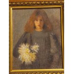 Peinture Fille aux chrysanthèmes de Włodzimierz Mazanka d'après Olga Boznańska