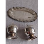 Paire de salières en argent avec plateau Mexique