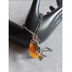Designer Silver Necklace with Natural Milky Amber