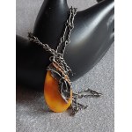 Designer Silver Necklace with Natural Milky Amber