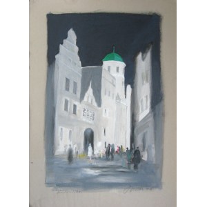 Jan Michał Szewczyk (né en 1944) Szczecin Rue Kusnierska avec vue sur le château, nocturne