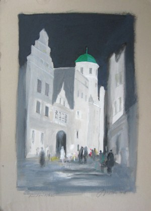 Jan Michał Szewczyk (ur.1944) Szczecin ul. Kuśnierska z widokiem na zamek, nokturn