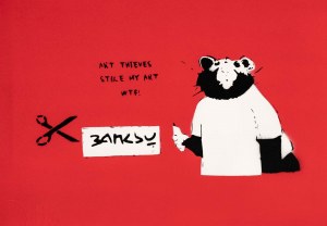 NOT BANKSY, Banksy. Art Thieves Red, 2019