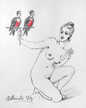 Rafał Olbiński (ur.1943)'Dylemat' 2023, rysunek ( ołówek i kredka ) na papierze